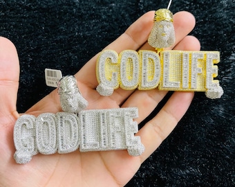 14k Gold Finish GodLife Jesus Head  Hip Hop Simulated Diamond Pendant w/ Rope Chain