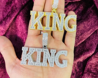 14k Gold Finish King hip hop simulated diamond Pendant w/Chain