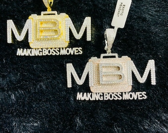 14k Gold Finish MBM Making Boss Moves Hip Hip Simulated Diamond Pendant w/ Chain