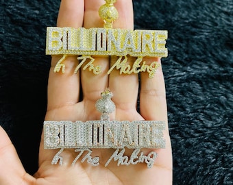 14k Gold Finish Billionaire In the Making Hip Hop Simulated Diamond Pendant w/ Chain