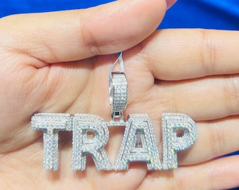 925 Sterling Silver TRAP  4.71 CTW VS D Color Moissanite Diamond Pendant with Chain