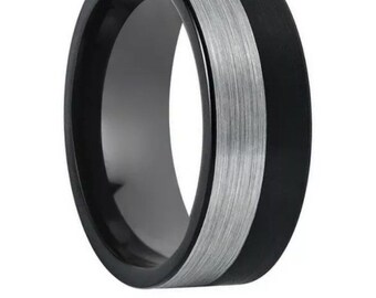 8mm Tungsten Ring Band Wedding Engagement Black Plated Brushed &Polished S8.5-11