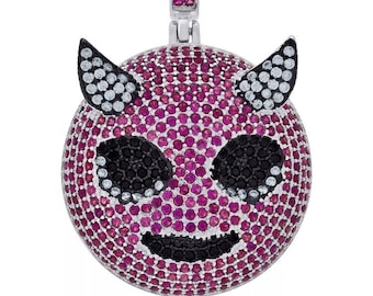 925 Sterling Silver iced out cz demon emoji fashion pendant with chain