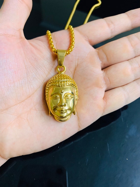 Stainless Steel Hip Hop Gold Finish Buddha Pendant Charm W Rope Chain Etsy Canada
