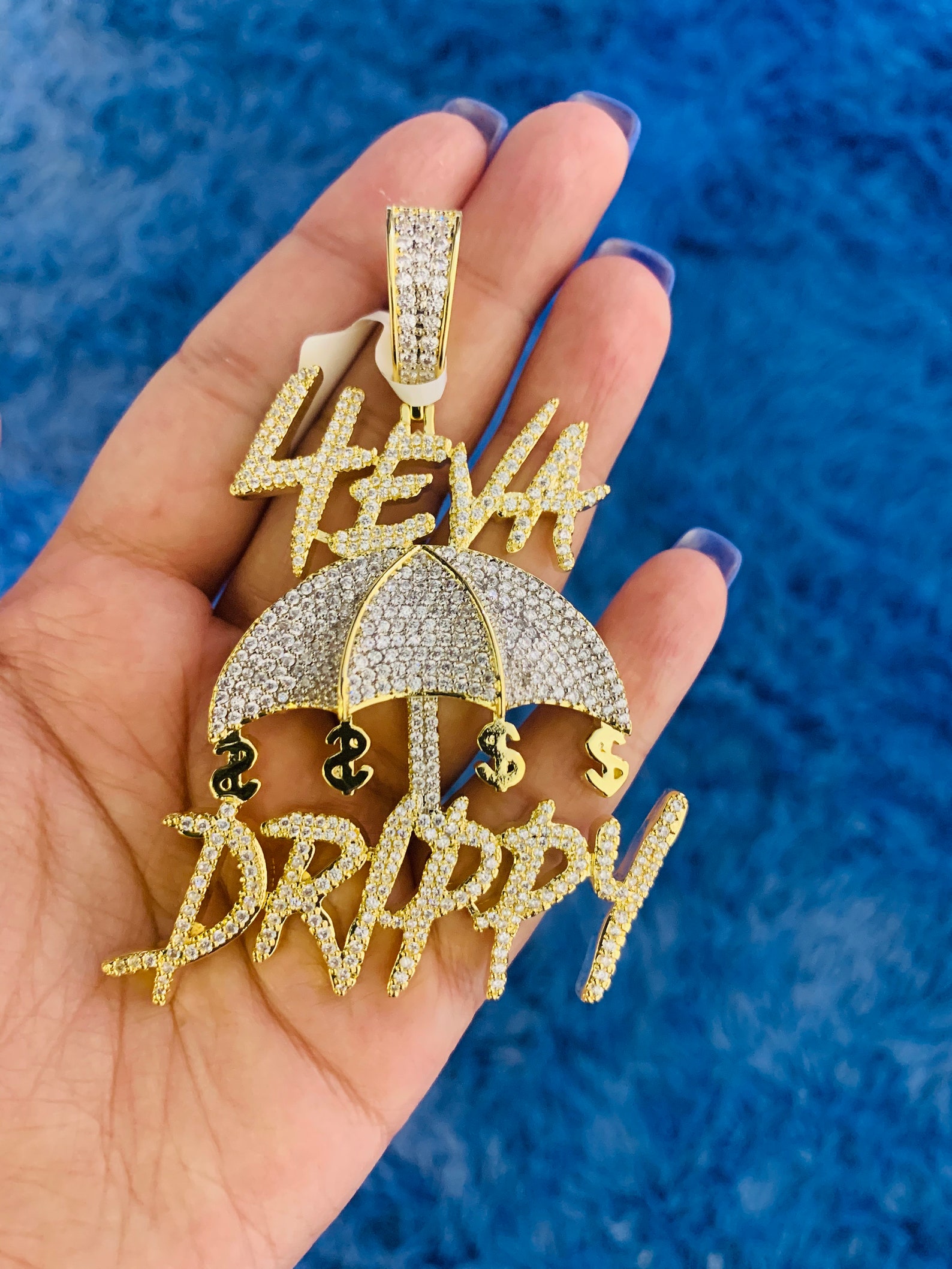14k Gold Finish 4Eva Drippy Hip Hop Simulated Diamond Pendant Etsy