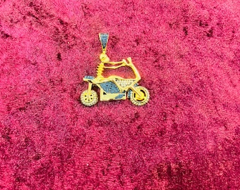 925 Sterling Silver Bike Rider Hip Hop Simulated Diamond Pendant w/ Chain