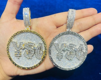 14k Gold Finish YSC Hip Hop Simulated Diamond Pendant w/ Rope Chain
