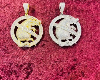 14k Gold Finish No Rats Allowed Hip Hop Simulated Diamond Pendant w/ Chain