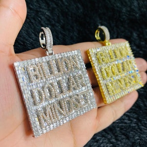 thumbnail image 2 of 14K Gold Plated Huge Billion Dollar Mindset Iced CZ Pendant - Hip Hop Jumbo Bling 2 of 3