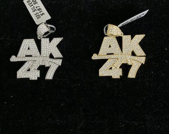 925 Sterling Silver AK47 Gun Hip Hop Bling Simulated Diamond Charm Pendant