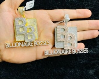 14k Gold Finish BB Billionaire Bosses Hip Hop Simulated Diamond Pendant w/ Chain