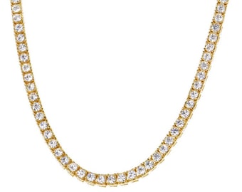 14k Gold Finish Tennis Chains 4mm 1 Row Lab Simulated Diamonds Gold Silver Mens Womens Unisex Necklace Chain