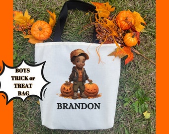 Boys Trick or Treat Bag for Halloween Personalized trick or treat bag for library book lover tote bag for kids book travel bag for boy books