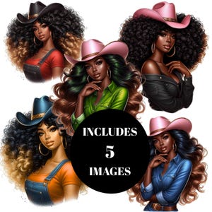 African American woman cowgirl clipart bundle Black cowgirl png for POD Boots on the ground design journal cover tshirt file Black girl art