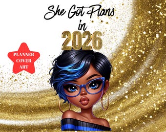 Black Girl Journal Cover Art African American Woman Clipart PNG Planner Design Wall Decor 2026 Digital planner