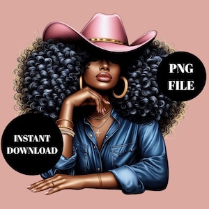 Black Cowgirl PNG: Melanin Queen Digital Art for POD