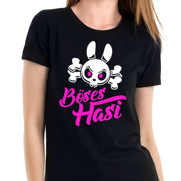 Evil Hasi Evil Hare Bunny skull cartoon comic sayings spells comedy fun funny celebration party holiday fun girlie ladies lady dress T-shirt