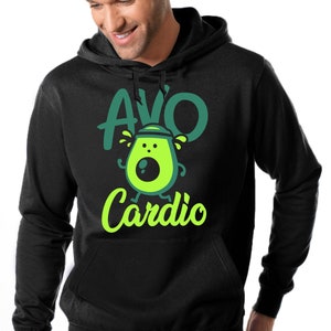 AVOCARDIO Avo Cardio Avocado Jogging Cartoon Gym Fitness Studio Vegan Saying Funny Fun Comedy Fun Hoodie Sweatshirt Sweater Hooded Sweatshirt