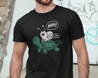 T-Shirt Hui! Schnecke reitet Schildkröte Cartoon Herren Unisex