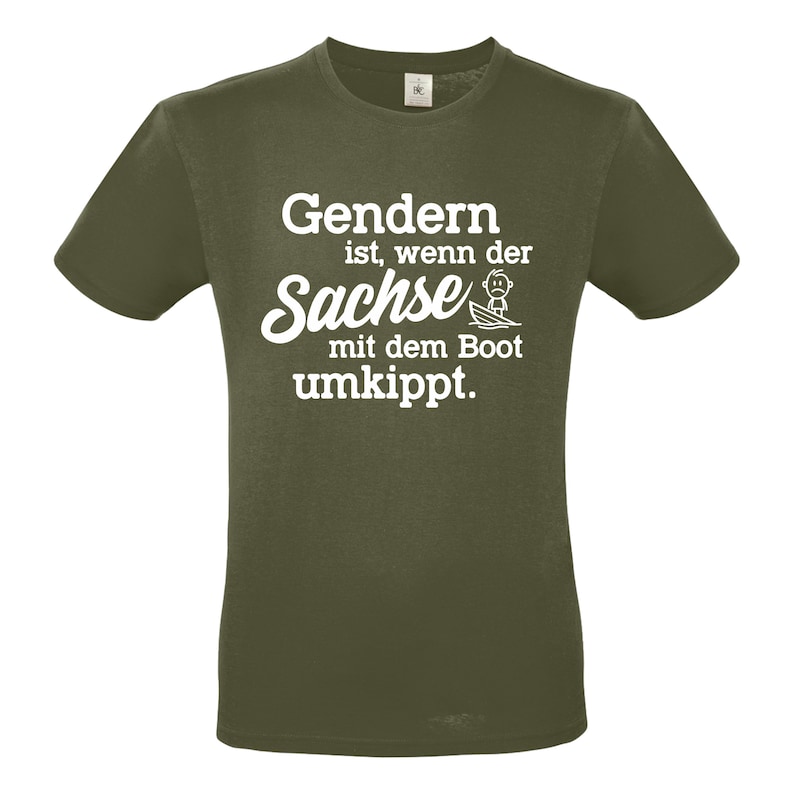 Gendern ist, wenn der Sachse mit dem Boot umkippt Schiff Meer Urlaub Sprüche Spruch Ostdeutschland Satire Gag Fun Spaß Lustig Comedy T-Shirt Khaki