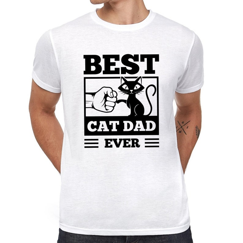 BEST CAT DAD Ever Fistbump Fist Bump Funny Kitty Cat Saying Fun Funny Comedy Humor Comic Cartoon Gift Idea Birthday Fun T-Shirt image 2