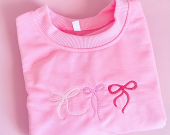 Girl Sweater, Girlies Bows sweater, Embroidered Sweaters, Bows, Embroidery, Sweatshirts, Girls, Toddler girl, Baby girl, Pink Sweater