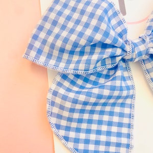 Blue Gingham Hair Bow: Spring Cotton Bow for Girls