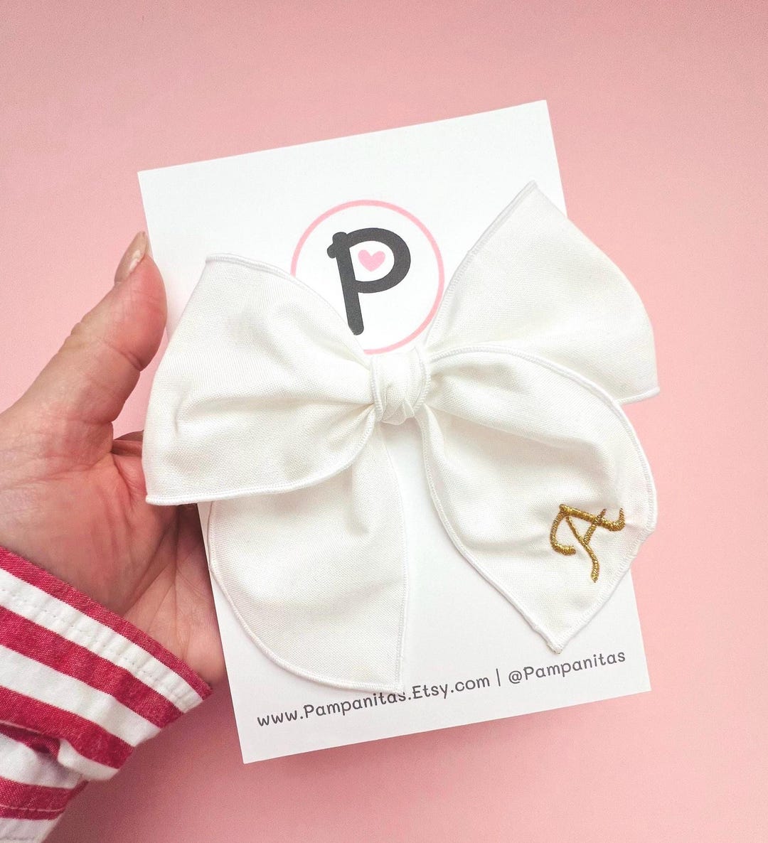 Personalized Baby Bow: Custom Embroidered Initials, Ivory Cotton - Etsy