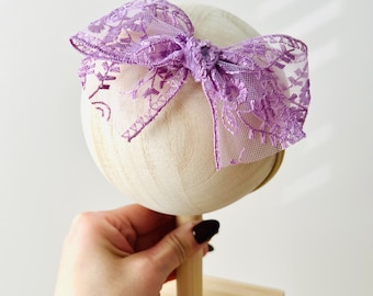 Dusty Violet Lace Baby Bow: Victoria Nylon Headband