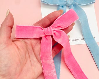 Velvet Hair Bow: Long tails bow, Girl Style