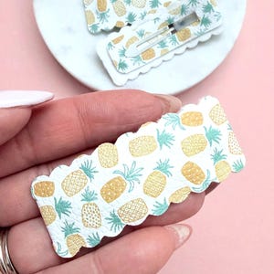 Faux Leather Scalloped Hair Clip: Pineapple Pattern Snap Barrette