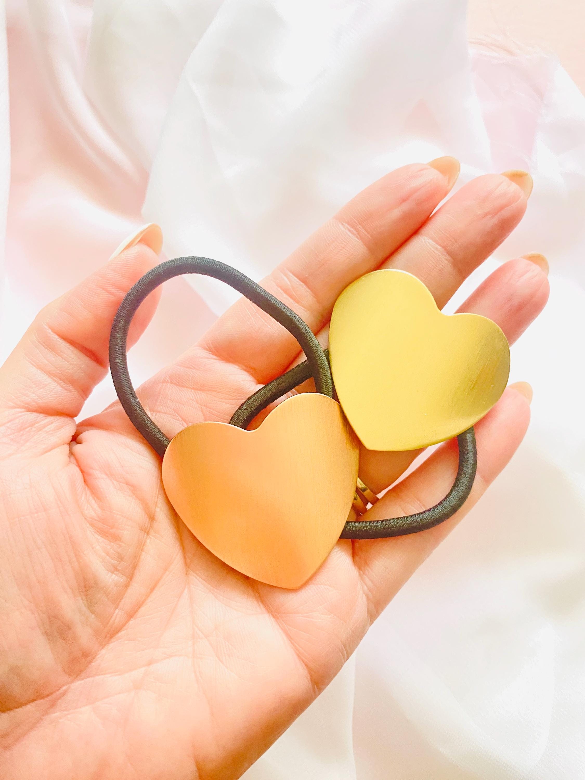 3 Retro Heart Elastic Hair Tie Chic Stretchy Ponytail Holder Gold-Edged Charm Gold Heart Hair Tie - Etsy main image 4
