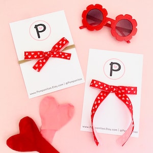 Velvet Hair Bow: Pink, Red Heart Ribbon - Baby, Toddler Girl