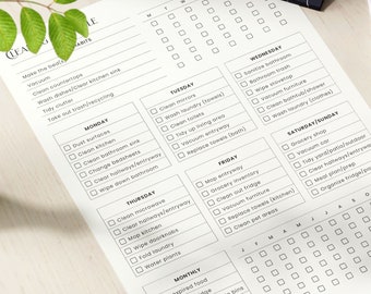 Lista de verificación de limpieza imprimible: Tabla de tareas del hogar (PDF rellenable)