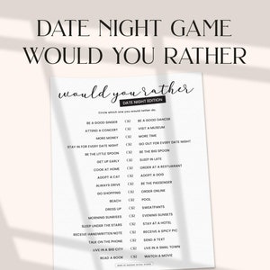 Date Night Würdest du lieber Spiel, würdest du lieber Spiel, Verbesserung der Intimität und Kommunikation, druckbare Paare Spiele Verabredung Nacht