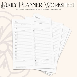 Minimalistischer Tagesplaner Printable: Aufgabenliste, A4/Letter (ausfüllbare PDF)