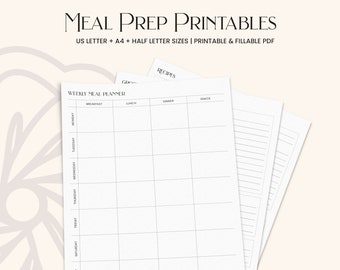 Planificador de comidas semanal: Diario de comidas imprimible (PDF rellenable)