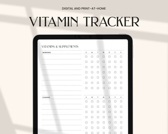 Rastreador de vitaminas, Rastreador de suplementos, Planificador de salud, Lista de verificación de vitaminas, Rastreador de medicamentos, Lista de verificación de suplementos semanales, Tamaño de carta A4 y EE. UU.