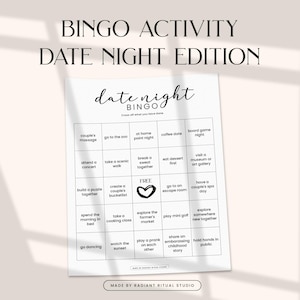 Cartes de bingo avec rendez-vous amoureux, idées uniques pour des soirées romantiques, imprimables amusants pour des soirées romantiques, jeux pour couples à imprimer