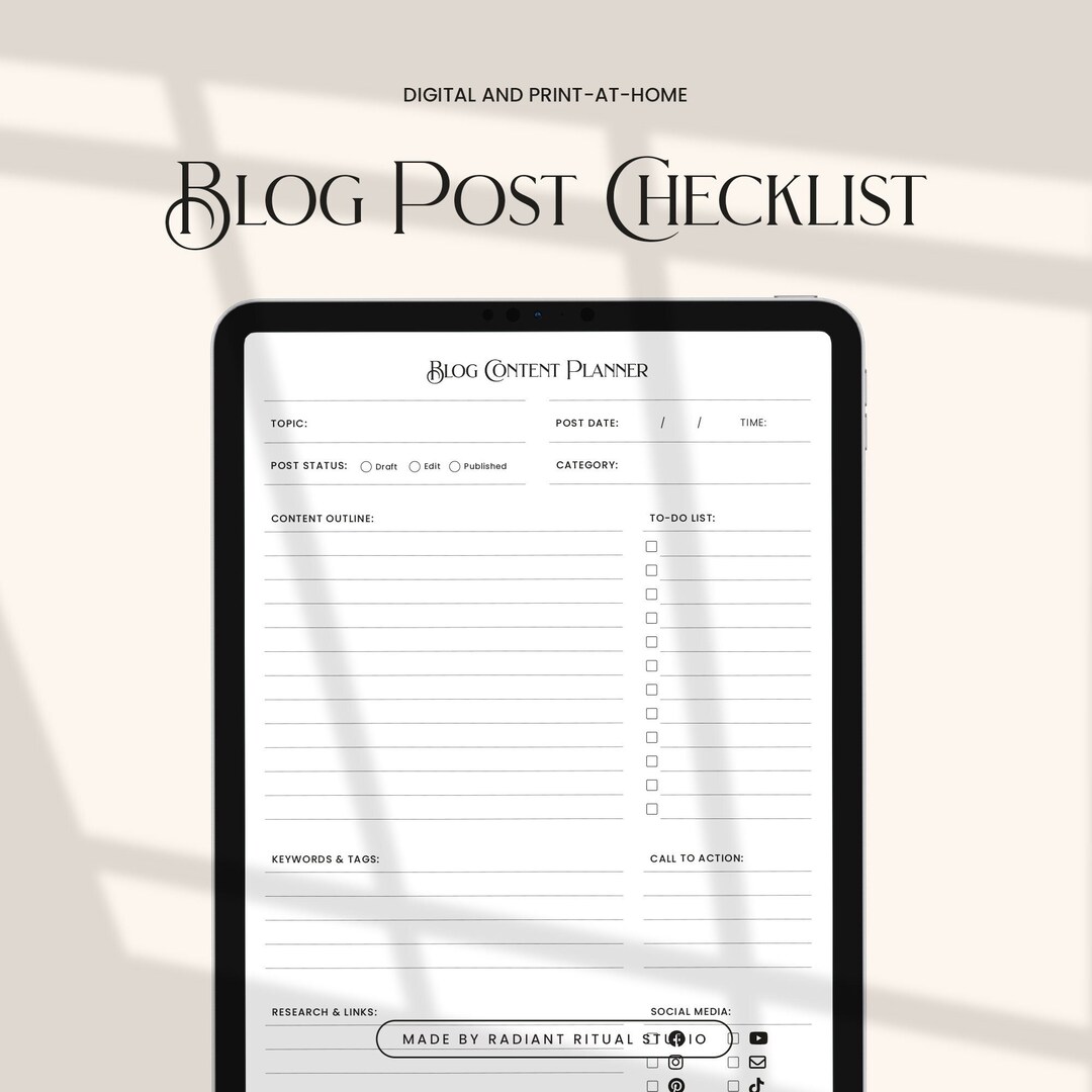 Check List Content Blog Post Checklist: Content Planner & Social Media Organizer (PDF) - Etsy