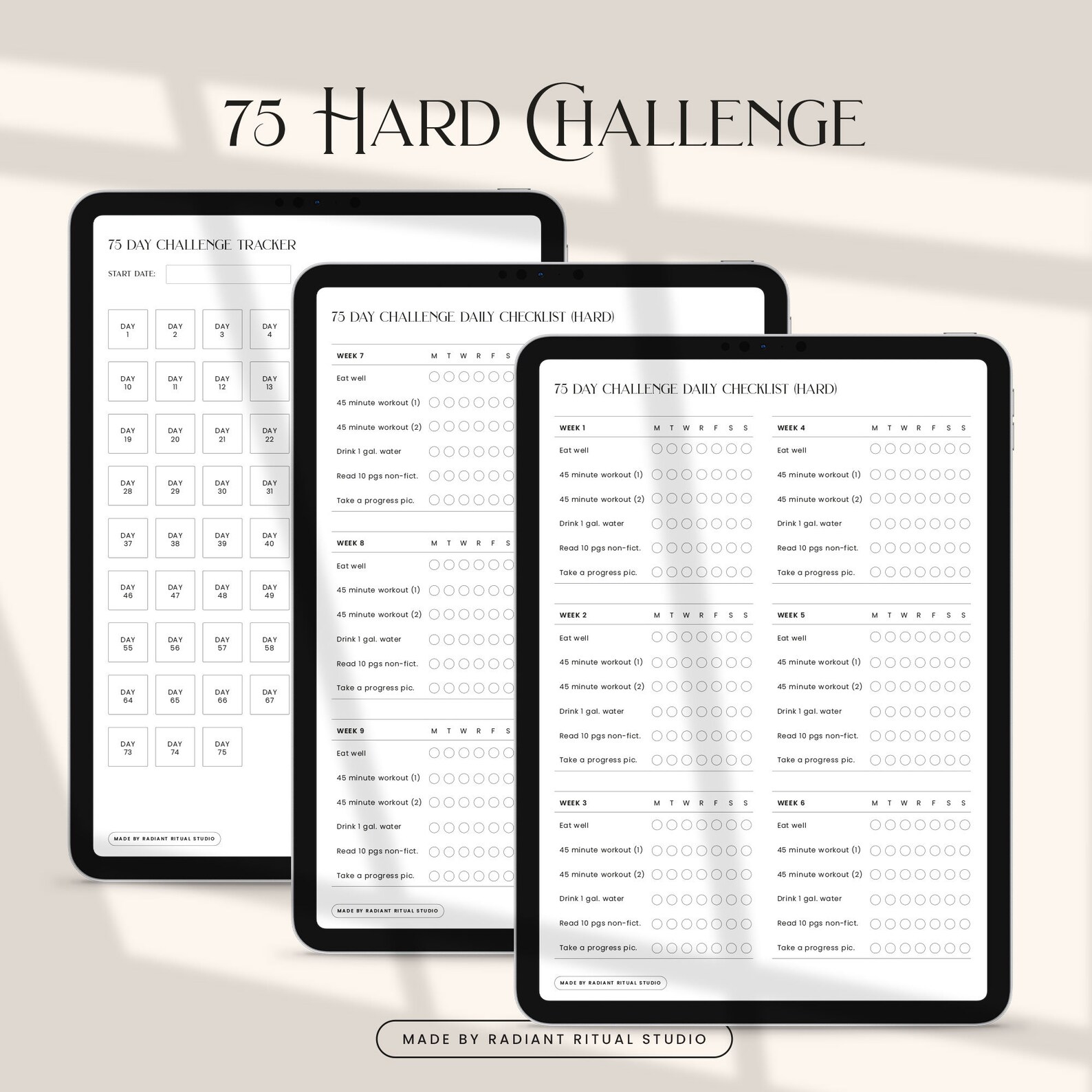 75 Hard Checklist Pdf, Printable Fitness Tracker, Digital Fitness ...
