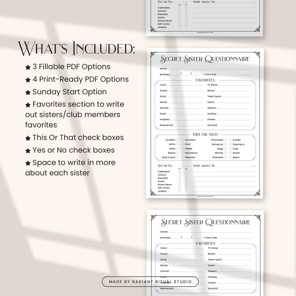 Secret Sister Printable, All About Me, Secret Sister Questionnaire ...