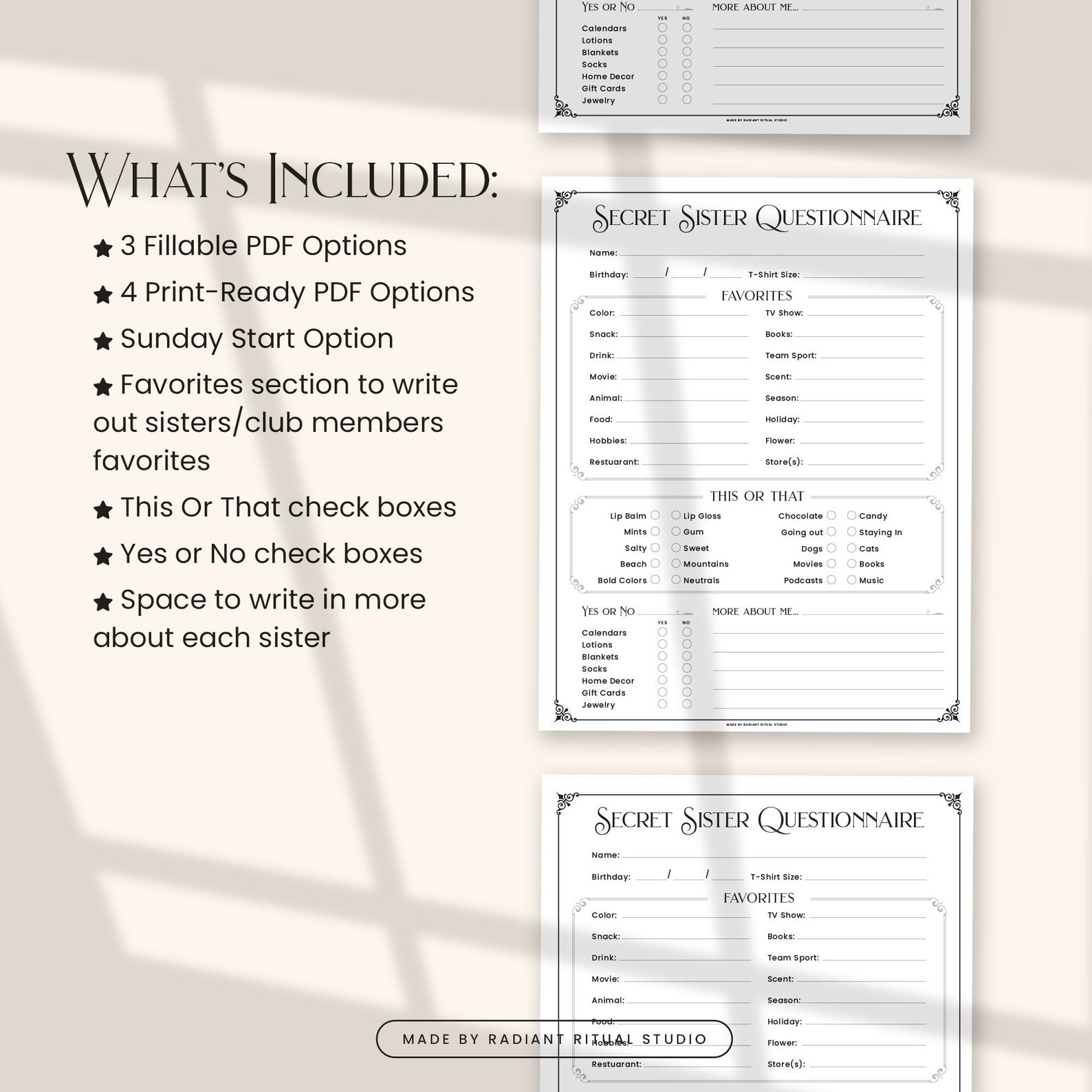 Secret Sister Printable, All About Me, Secret Sister Questionnaire ...
