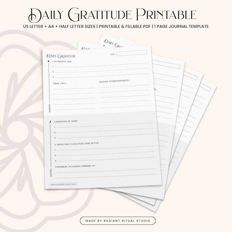 Daily Gratitude Journal Printable: Wellness Planner (PDF) - Etsy