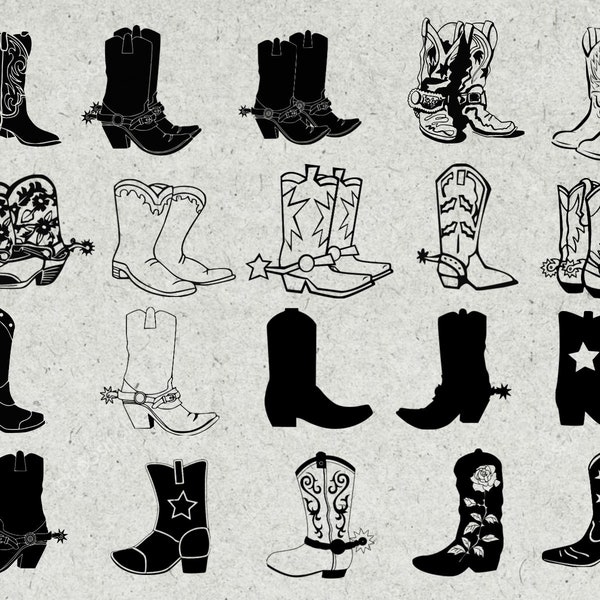 Cowboy boots svg bundle, cowgirl boots svg, cowboy boots svg, silhouette, clipart cut files for cricut & cutting machine