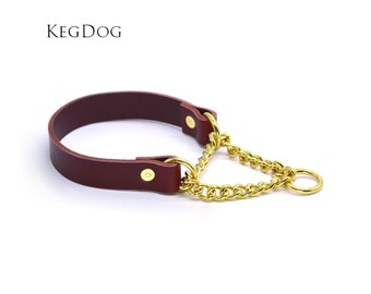 Burgundy Leather Martingale Dog Collar - Non-Adjustable - Slip On - 2cm Width