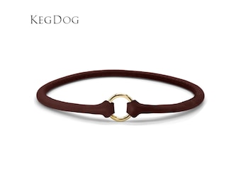 Thin Rolled Leather House Collar - Chocolate Brown - ID Tag Dog Collar