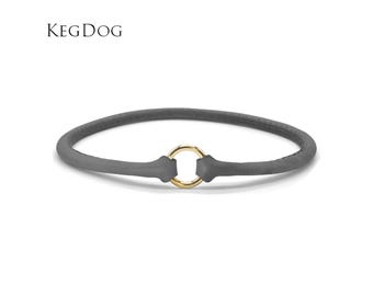 Thin Rolled House Collar - Grey Leather - ID Tag Dog Collar