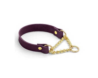 Purple Leather Martingale - Non-Adjustable - Half Check Style - Slip On Dog Collar - 2cm Width