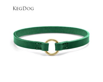 Emerald Green Leather House Collar - Thin Italian Leather, Custom Fit